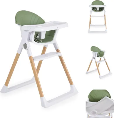 Produktbild von Cangaroo Kinderhochstuhl Almond Holzoptik klappbar Doppeltablett Sicherheitsgurt grün