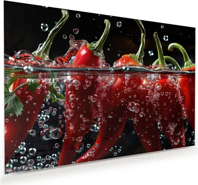 Produktbild von Glasbild 120x80cm in XXL für Wohnzimmer, Schlafzimmer Motiv Paprika im Wasser