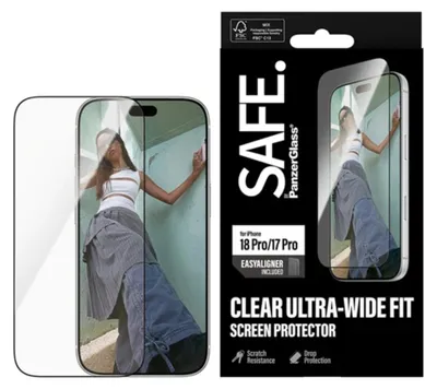 Image de PanzerGlass SAFE. Protecteur d'écran pour iPhone 18 Pro | 17 Pro | Adapté aux écrans ultra-larges, avec système d'alignement facile, compatible avec : Apple - iPhone 18 Pro, Apple - iPhone 17 Pro. Application à sec, résistant aux rayures, résistant aux chocs, transparent, 1 pièce