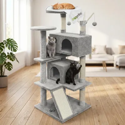 Produktbild von zooprinz Kratzbaum XXL Kitty | 135 cm | mit Plüschmaus | Sisalstämme | Anti-Kipp-Sicherung | Hellgrau