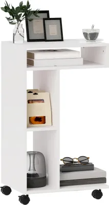 Produktbild von Beistelltisch, C-förmiger Servierwagen, 4 Rollen, 3 Fächer, 40 x 30 x 69 cm, Weiß