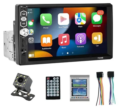 Imagen del producto de Reproductor de audio para automóvil de 7 pulgadas con pantalla táctil HD, compatible con CarPlay y Mirror Link