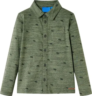 Produktbild von Kinderhemd Khaki Melange mit Rind-Aufdruck, Größe 104