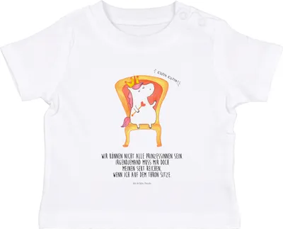 Produktbild von Mr. & Mrs. Panda Babyshirt Einhorn König 6. - 12. Monat - Weiß - Geschenk, Baumwolle Baby Shirt,  T-Shirt, Präsident, Kaiser, Bundeskanzler, Unicorn, Krone, Öko