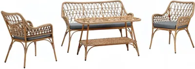 Produktbild von Garnitur Beige Terrassen Luxus Sofagarnitur Sofa 2 Sitzer 2x Sessel Couchtisch