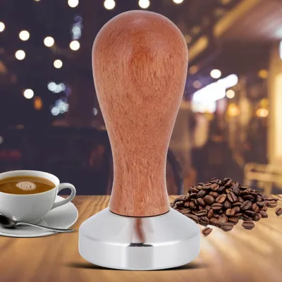 Zdjęcie produktu dla Ręczny tamper do kawy w proszku ze stali nierdzewnej z drewnianym uchwytem Akcesoria kuchenne 49 mm