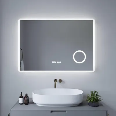Produktbild von Badspiegel mit LED Beleuchtung 100x70cm Dimmbarer Kosmetikspiegel mit Touch-Schalter Lichtspiegel Wandspiegel Antibeschlag-Badezimmerspiegel