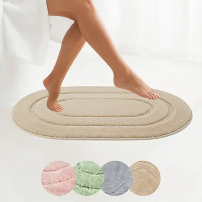Produktbild von Badematte - Beige - 50x80 cm - Oval - Rutschfest - SOFT - Maschinenwaschbar - Schnell Trocknend