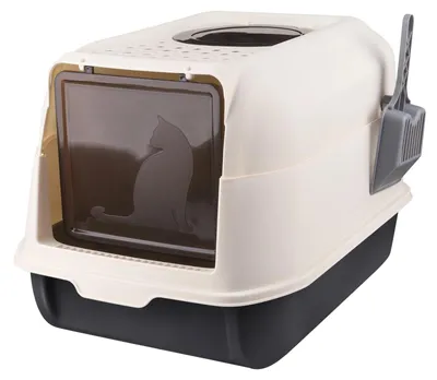 Produktbild von Katzentoilette - Geschlossene/offene Katzenstreubox - Abnehmbarer Deckel - Spritzwasserschutz - Kunststoffwanne - Schwarz