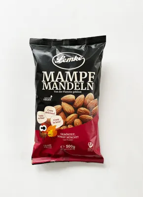 Produktbild von Lemke Mampfmandeln, 500g Vorratspack | Ganze Geröstete Mandeln, Ohne Salz & Öl – Knackiger Snack mit Vollem Aroma durch Feuerröstung