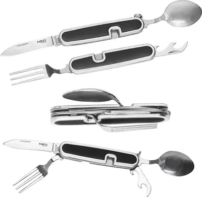 Produktbild von Reise-Set Besteck Löffel Gabel Messer Öffner 4 in 1 NEO