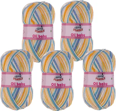 Produktbild von 5 x 100g Strickgarn Oli mehrfarbig selbstmusternd Strick-Wolle Klassikgarn