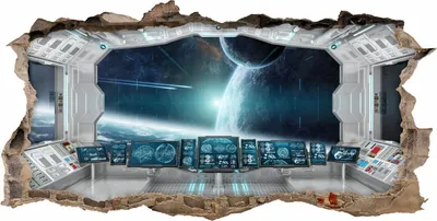 Produktbild von 069 Wandtattoo Raumstation weiß - Loch in der Wand - 750 x 380 mm