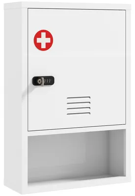 Produktbild von Medizinschrank zur Wandmontage mit Zahlenschloss und Schlüssel, 3-stufig, abschließbar, Weiß