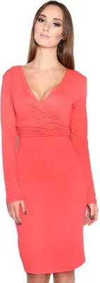 Produktbild von Damen Kleid Dress Langarm V-Ausschnitt ; Koralle L/XL