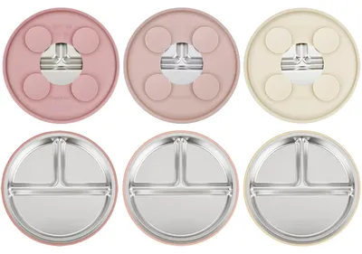 Imagen del producto de Juego de 3 platos de acero inoxidable para bebés con ventosa