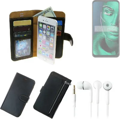 Produktbild von TOP SET Handy Hülle Schutz Hülle kompatibel mit ZTE Blade 10  schwarz aus Kunstleder + Kopfhörer Smartphone Tasche vollwertige Geldbörse
