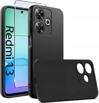 Zdjęcie produktu dla Etui do Xiaomi Redmi 13 4G silikonowe MATOWE CZARNE + Szkło ochronne 9H