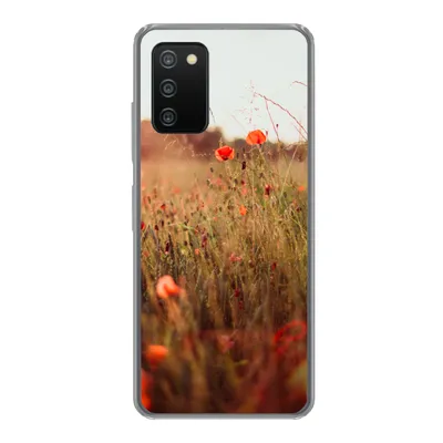 Produktbild von MuchoWow® Handyhülle Schutzhülle Hülle für Samsung Galaxy A03s Sonnenuntergang - Blumen - Rot Silikon Softcase Handy Hülle - Schutz