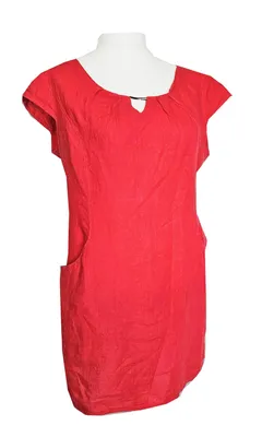 Produktbild von Leinen Kleid kurzarm ROT 42 L Sommerkleid knieumspielend