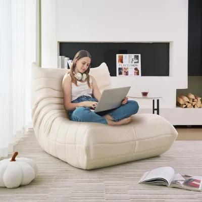 Produktbild von STILVORA Indoor-Sitzsack Schlafsofas Lazy Sofa mit Rückenlehne, faltbarer Einzelsofa mit Hochelastischer Schwammrahmen， Teddysamt, Beige