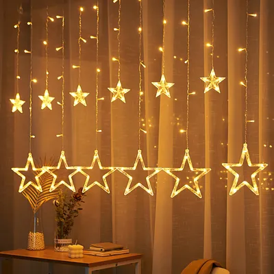 Produktbild von Jopassy 2M 138 LED Lichterkette Sterne Lichtervorhang Innen Vorhang 8 Beleuchtungsmodi Weihnachten Party Garten Fenster Deko Warmweiß