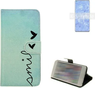 Produktbild von K-S-Trade Schutz Hülle Handy Hülle kompatibel mit Oppo Reno6 Pro 5G Hülle Handyhülle cover bookstyle Etui Handyhülle ''smile'' türkis
