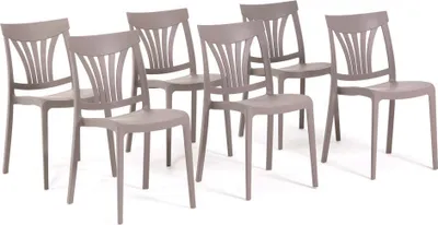 Immagine prodotto di set di 6 sedie impilabili in polipropilene con fibre di vetro per esterni e giardino, bar e ristoranti, cucina design moderno - GINA - Tortora