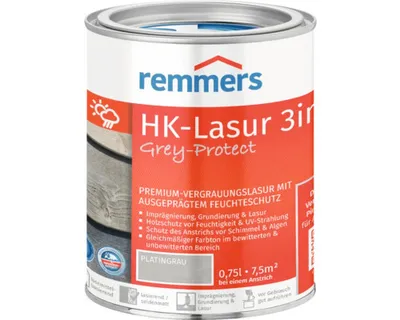 Produktbild von Remmers HK-Lasur 3in1 Grey-Protect platingrau (FT-26788) 0,75 l, Holzlasur aussen