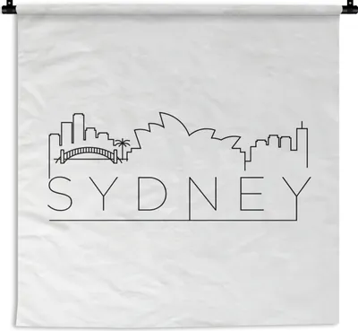 Produktbild von MuchoWow® Wandteppich Wandbehang Skyline "Sidney" schwarz auf weiß 150x150 cm Tapisserie Dekoration Wandtuch - Wohnaccessoires - Modernes