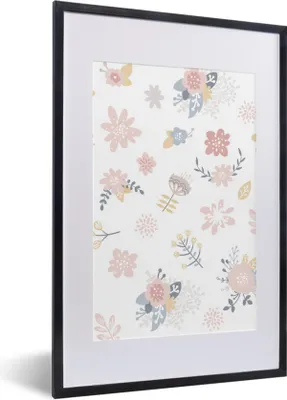 Produktbild von MuchoWow® MuchoWow® Gerahmtes Poster Blumen - Muster - Pastell - Rosa - Baby - Kind 40x60 cm - Poster mit zchwarzem Bilderrahmen - Poster in Rahmen
