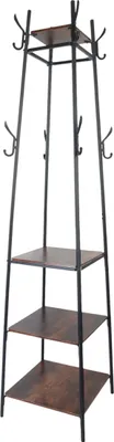 Obrázok produktu pre Stojan na odevy Relaxdays, 8 háčikov, 4 police, rozmery 140 x 43 x 43 cm, vešiak na odevy, železo a MDF, čierna/tmavohnedá