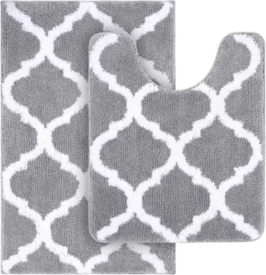 Image de Ensemble de deux tapis de bain, dimensions 50,8 x 60 cm et 20 x 32 cm, en microfibre, antidérapants, pour salle de bain