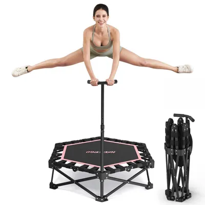 Zdjęcie produktu dla Trampolina fitness składana, dla dorosłych, do użytku w pomieszczeniach, 106 cm, czarno-różowa