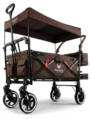 Produktbild von FUXLIFE by FUXTEC Bollerwagen FX-CT850 Komfort faltbar  Kinder Transportwagen mit Sonnendach  gepolsterter Innenraum mit Verlängerung Braun