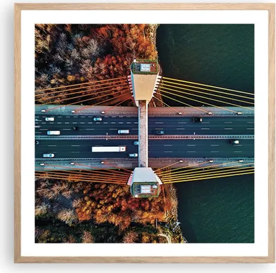 Produktbild von Gerahmtes Poster - Rahmen in heller Eiche - Brücke Siekierkowski Warschau - 60x60 cm - Wand Bild - Wanddeko - Wandbilder - Kunstposter - Wandposter - Bilderrahmen - Bilder - P2NAC60x60-4663