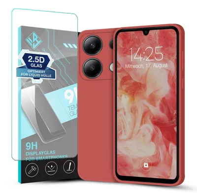 Produktbild von Hülle für Xiaomi Redmi Note 13 5G mit 9H Displayglas Displayschutz Case Cover Bumper Smartphone Softgrip Schutzhülle Farbe: Rot