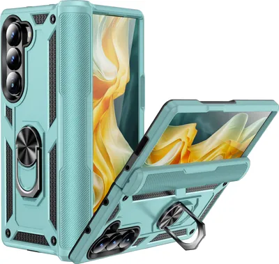 Obrázek produktu pro Pouzdro pro Samsung Galaxy Z Fold 6 dvouvrstvé robustní, vojenská ochrana pouzdro s držákem prstenu a stojánkem Zelený