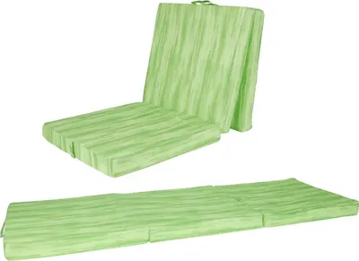 Two green foldable mattresses are shown against a white background.