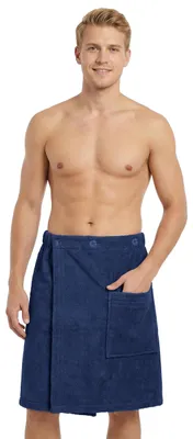 Produktbild von LAYNENBURG Premium Saunakilt Herren mit Knopfverschluss - 100 % Baumwolle – 100 - Männer Saunatuch - Frottee Sauna-Handtuch, Kilt Gummizug für Wellness, Spa & Sauna (M-XL dunkelblau)