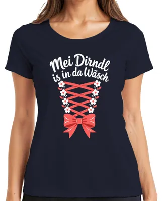 Zdjęcie produktu dla Koszulka damska Mei Dirndl, motyw , imitacja skórzanych spodni, kolor granatowy, rozmiar L