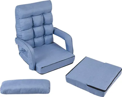 Produktbild von Schlafsessel klappbar mit Rücklehne in 5 Stufen verstellbar, Bettsessel Klappsofa mit Armlehnen & Kissen (blau)