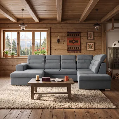 Produktbild von MUFFO Ecksofa U-Form CLOUD U Rechts mit Schlaffunktion 120x252 Velours Grau