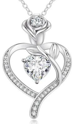 Productafbeelding van Halsketting dames, rosé goudkleurig, hartvormig, sterling zilver 925, geboortesteen hanger, sieraden, cadeau