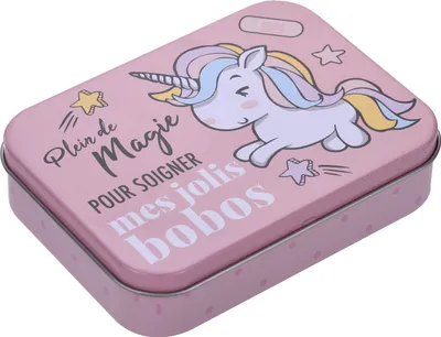 Produktbild von Unicorn Kinderpflaster Lizensiertes Produkt - Metall-Box - 24 Pflaster - Schönes Design Pflaster Aufbewahrungsbox für Kinder - 1 Box