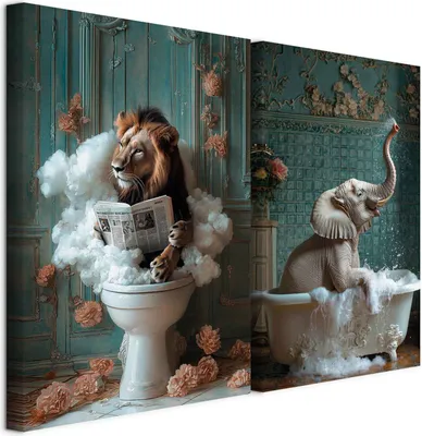 Produktbild von murando - Akustikbild XL Set Tierkunst Kunstdruck auf Leinwandbild 80x60cm 2 Teilig je 40x60cm Collage 2er Kunst Wandpaneele Schalldämmung Leinwand Bilder Dekoration - Deko WC Toilette g-H-10138-b-a