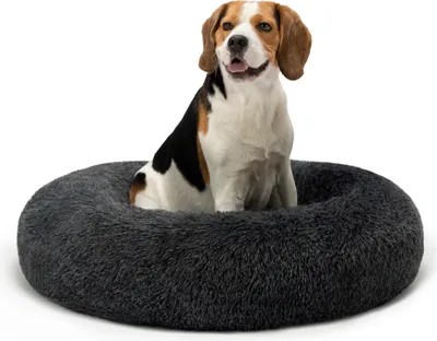Produktbild von Weiches Rundes Tierbett Ø 80 cm dunkelgrau mit dicker Füllung
