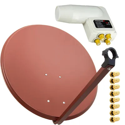 Produktbild von PremiumX SAT Anlage 80cm Antenne Ziegelrot Quad LNB weiß 8x F-Stecker