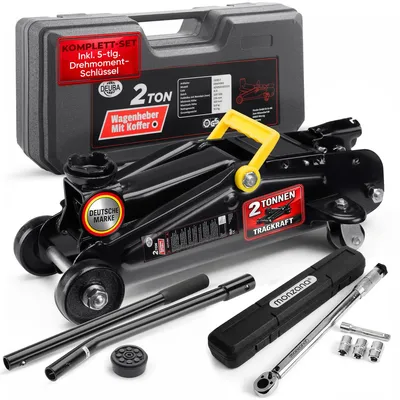 Produktbild von DEUBA® 2t Wagenheber hydraulisch 135-330mm Set inkl. Gummiauflage Drehmomentschlüssel 6tlg. 1/2" 40-210Nm Koffer KFZ Auto Rangierwagenheber Hydraulik