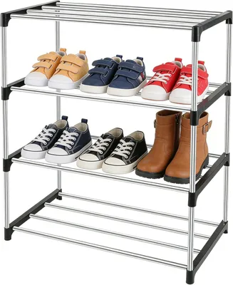 Produktbild von Schuhregal mit 4 Ebenen – Metallischer Schuhständer – Leichter Schuhschrank für Flur, Wohnzimmer oder Schlafzimmer